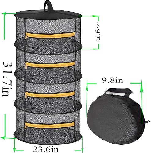 Miniatura 2 de Rejilla colgante de malla de 2 pies y 4 capas para secar hierbas, red seca para plantas con cremalleras naranjas, puede secar plantas, hierbas,