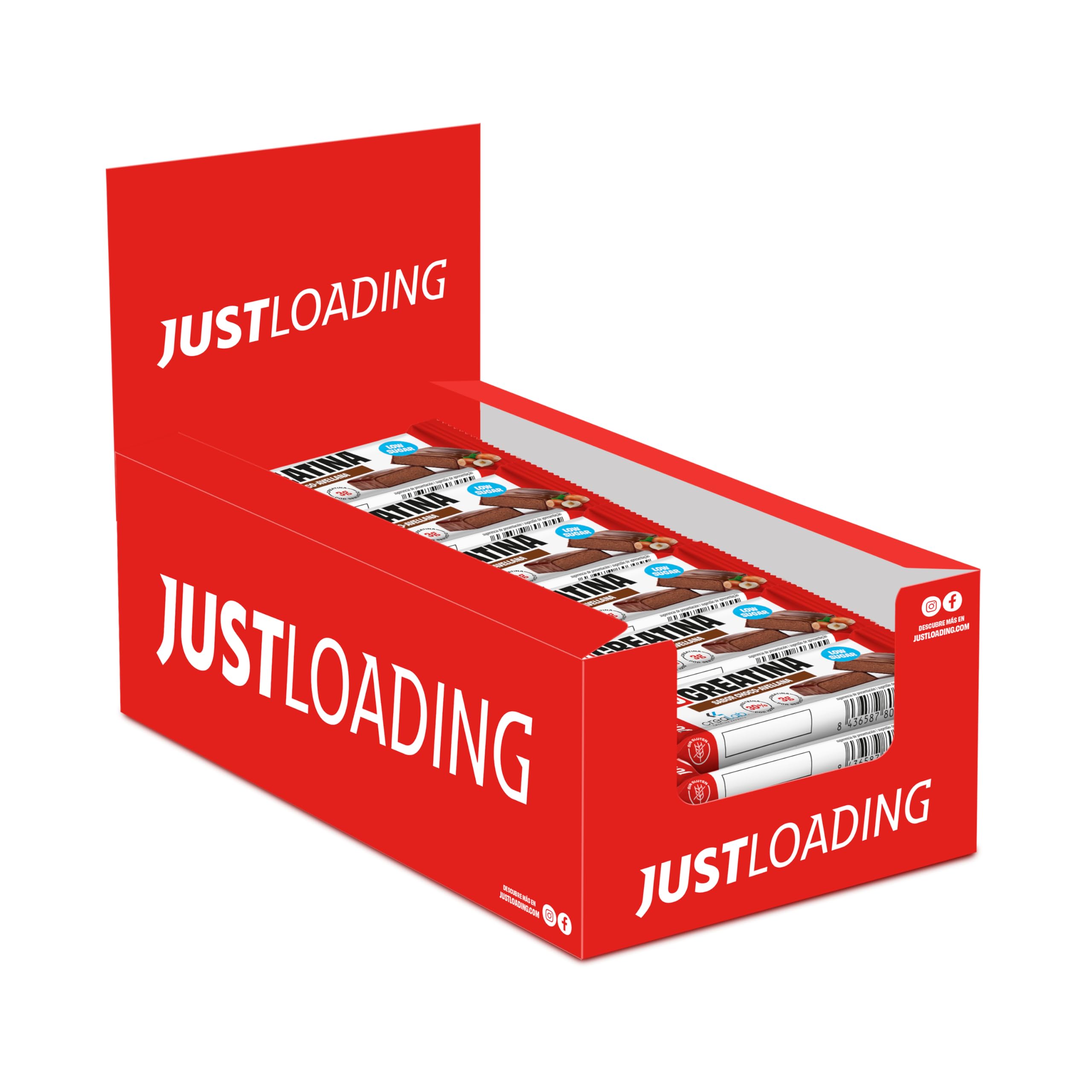 JustLoading Barrita Proteica Creatina 3g CreaLab | Choco Avellana | 24x40g | Con proteína, recuperación muscular. Bajo en azúcares. Rendimiento en alta intensidad. Ideal snack, gimnasio o viaje.