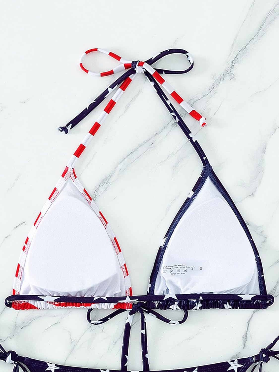 Women's Triangle Halter Solid Bikini Top String Bathing Suit Tops - Image 6