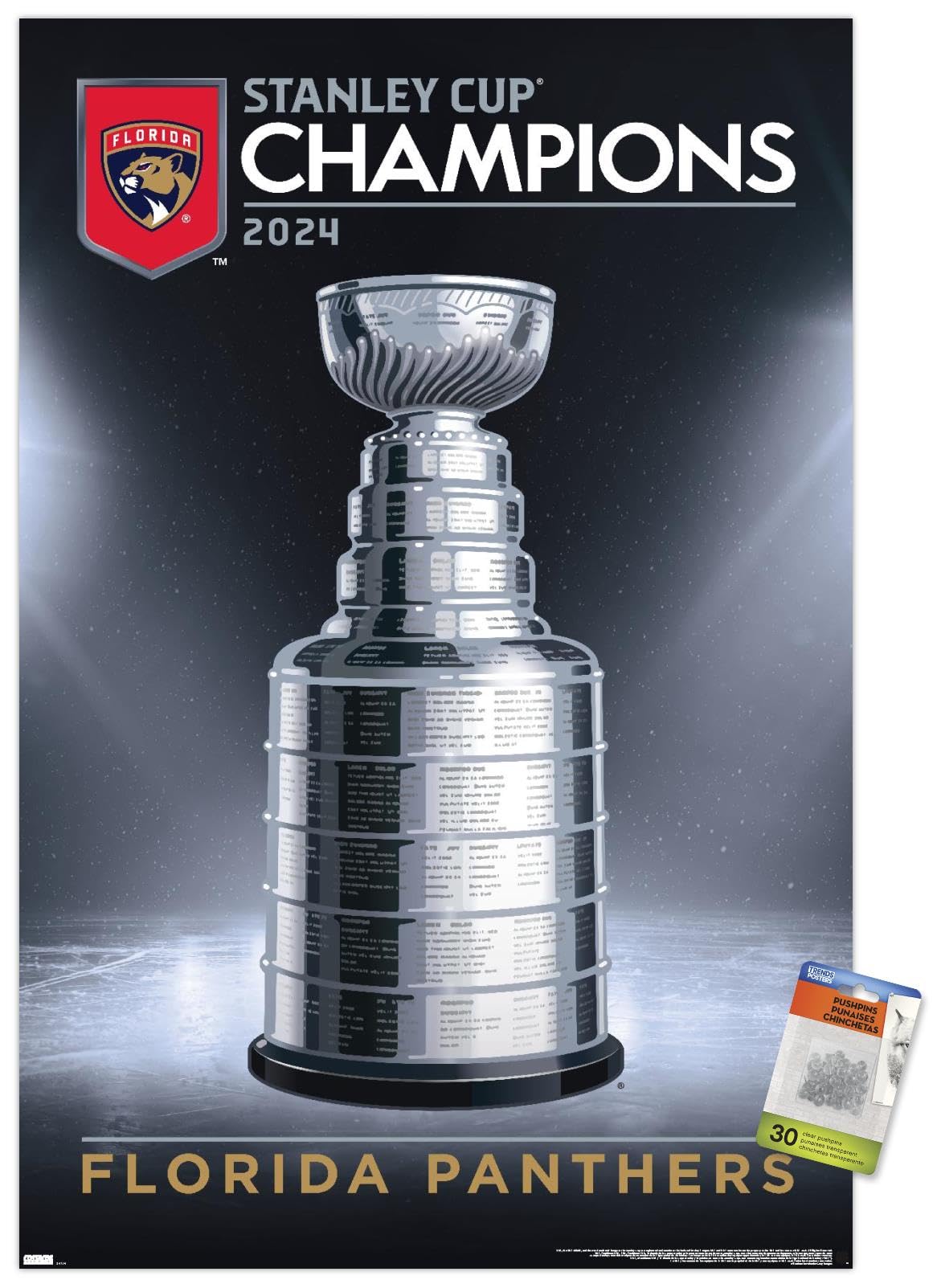 Trends International NHL Florida Panthers - 2024 Stanley Cup Team Logo Wall Poster with Push Pins, 22.37" x 34.00", Poster & Push Pin Bundle
