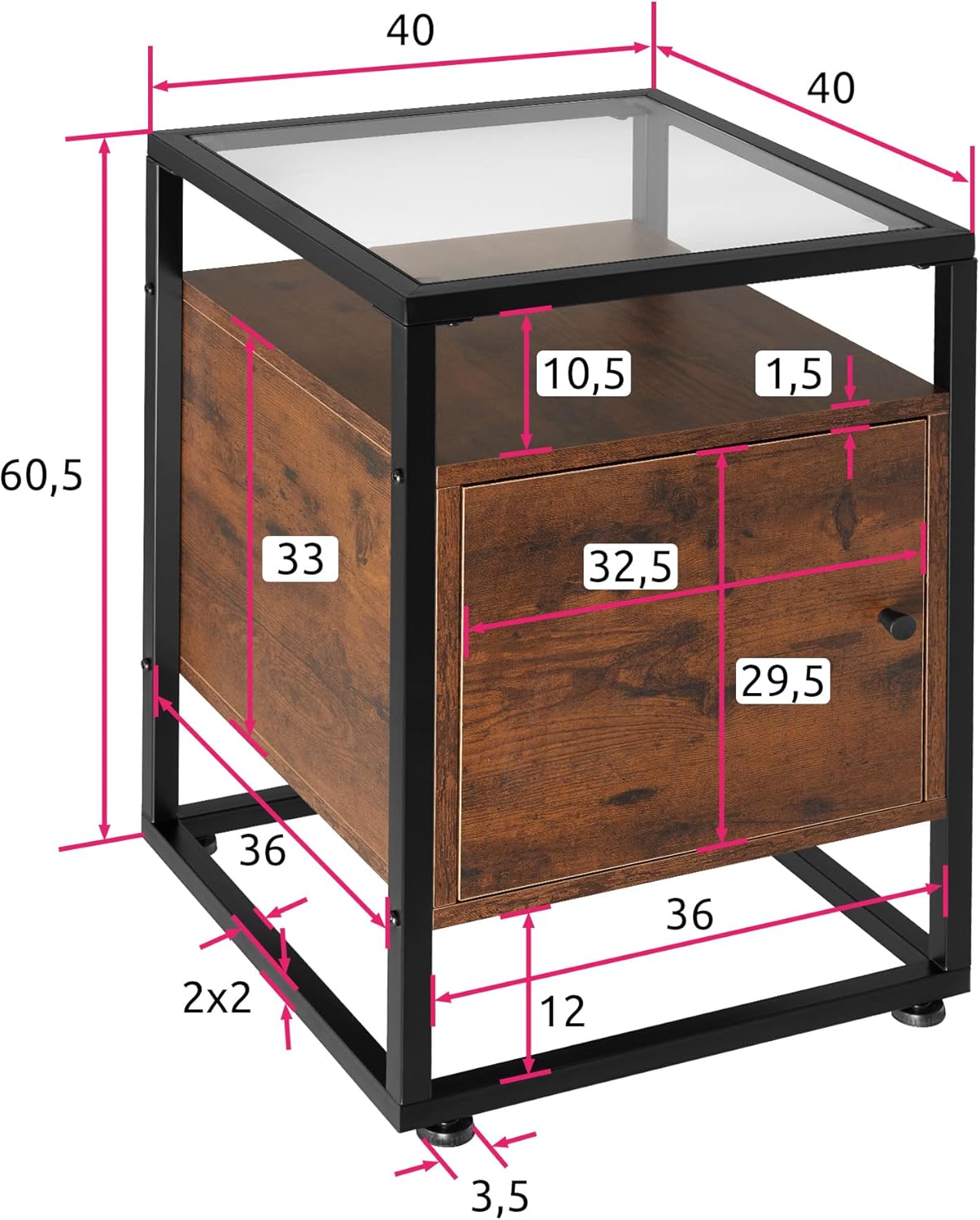 Dimensions diagram of the TecTake Dudley Nightstand
