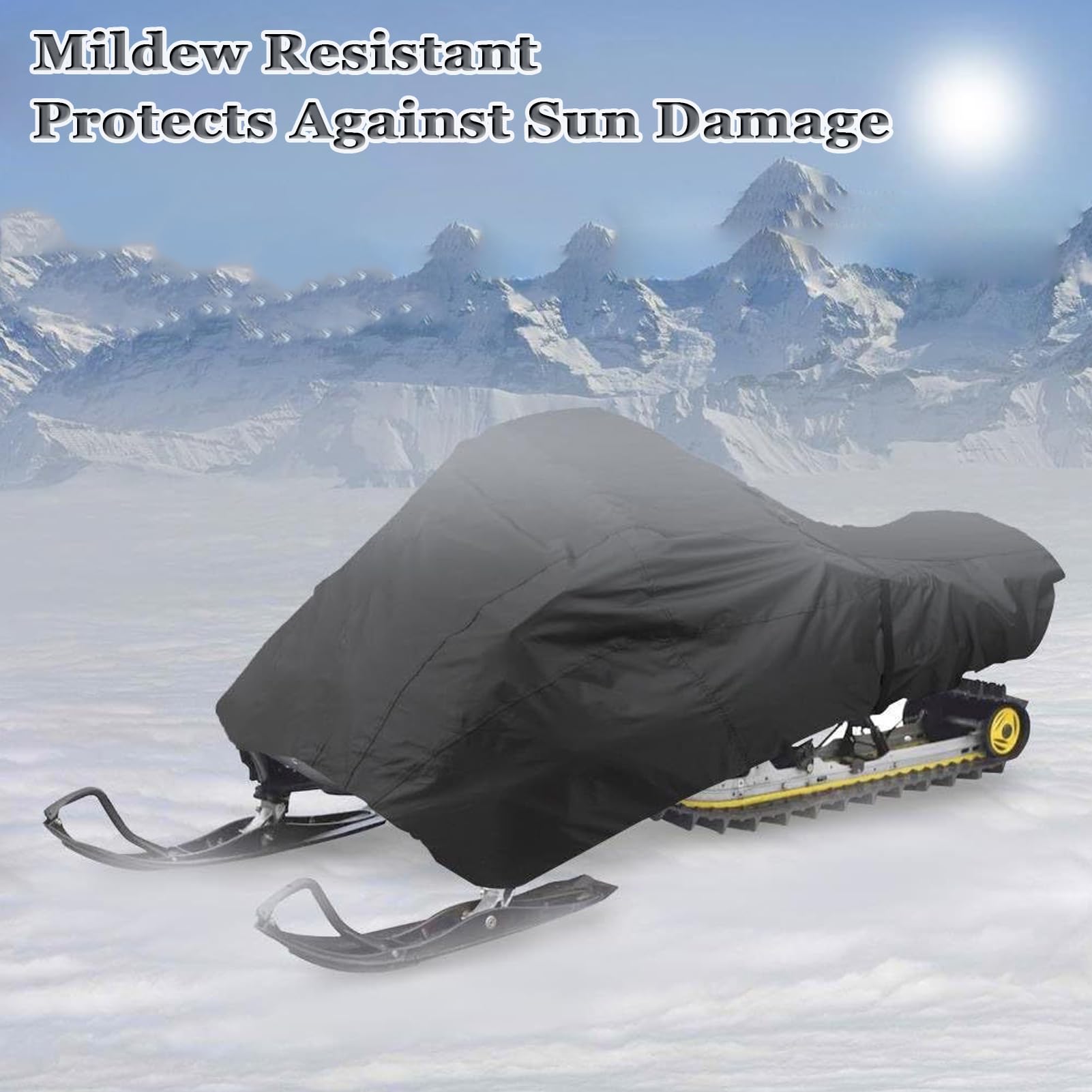 Funda Impermeable para Moto Nieve, Funda Protectora para Vehículos Trineo de Nieve de Invierno, Cubierta De Trineo para Máquina De Nieves Remolcable (Negro,368 x 130 x 121cm)