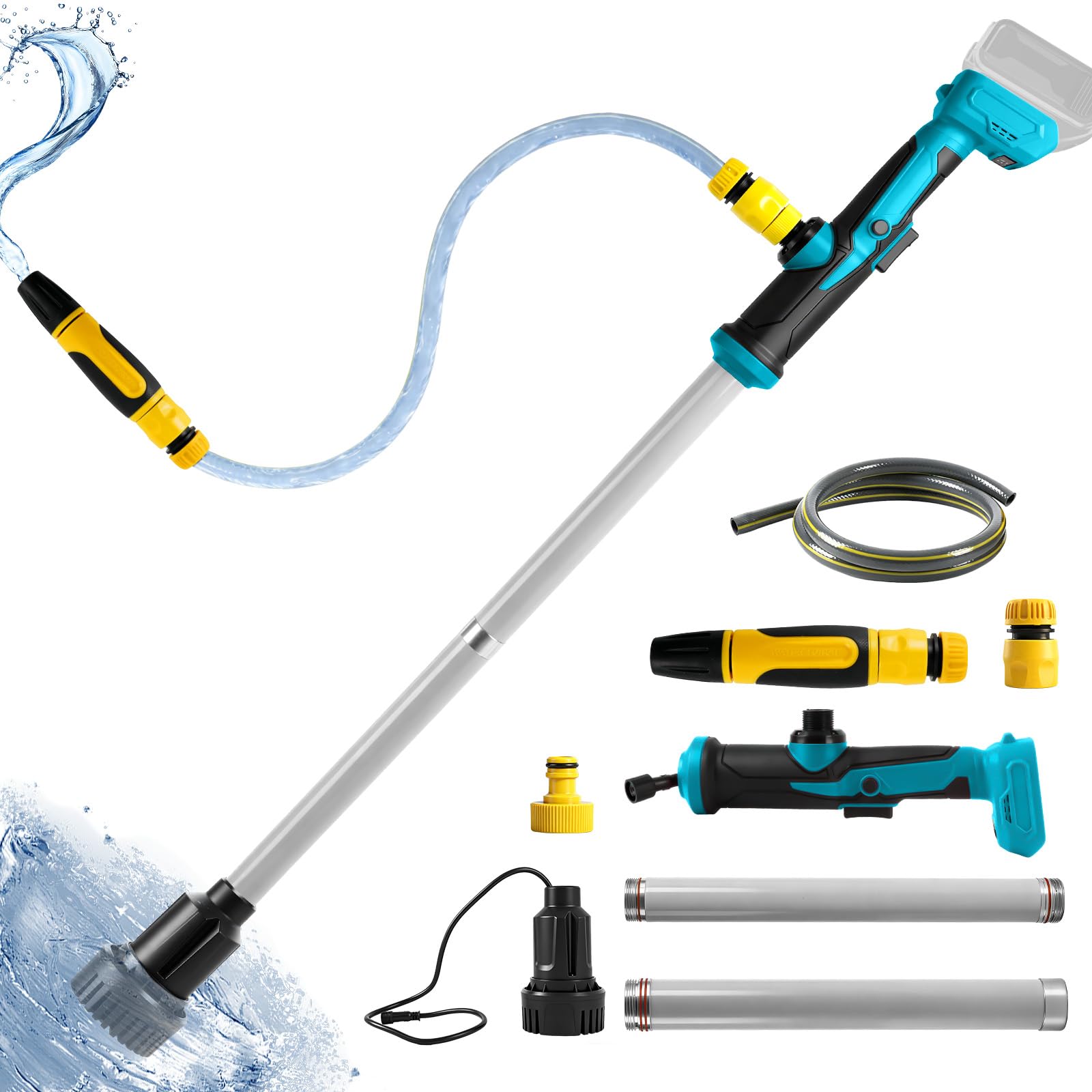 Bomba de transporte de agua inalámbrica compatible con batería Makita de 18 V, 1400 GPH, bomba de sumidero portátil sin escobillas con manguera de jardín de 3/4 pulgadas, bomba de varilla eléctrica