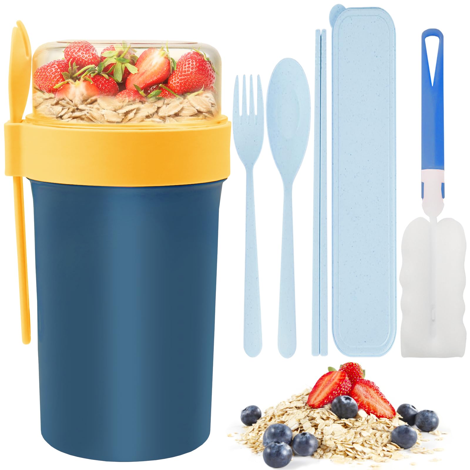 PIWOSGOL Tazza Muesli Portatile 760ML+230ML - Con Cucchiaio E Forchetta, Ideale Per Yogurt, Cereali, Zuppe - Foto 7