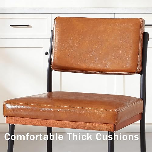 Miniatura 6 de Juego de 2 sillas de comedor modernas marrones, sillas de cocina con cojines gruesos y almohadillas ajustables, sillas de comedor tapizadas de piel