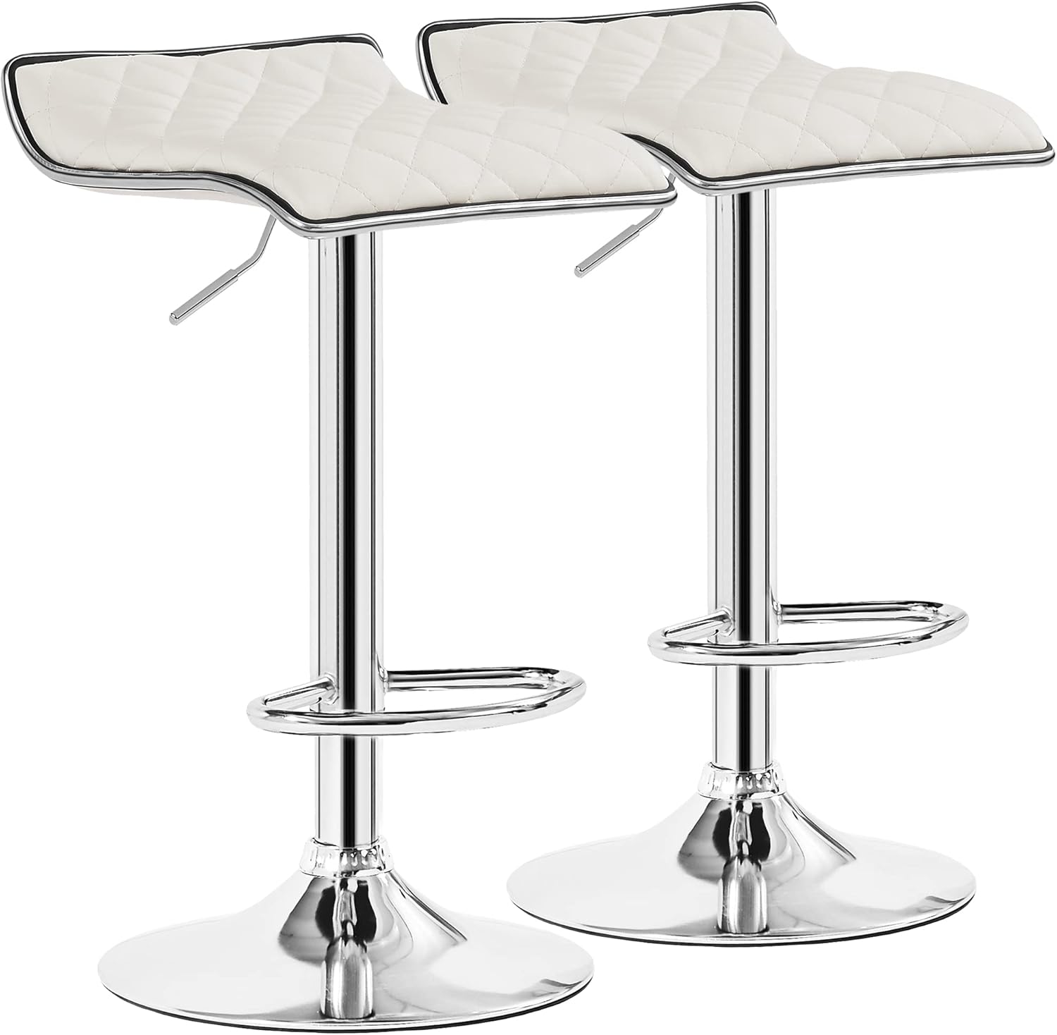 VECELO Adjustable Bar Stools Set of 2, Bar Height Stools for Kitchen Counter Classic Retro White