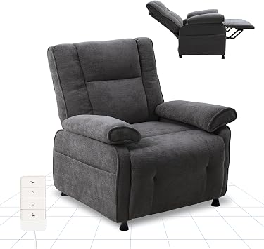 FLEXISPOT Electric Recliner Armchair with Retractable Footrest, Upholstered Fabric, 2 Side Pockets, for Living Room, Dark Gray