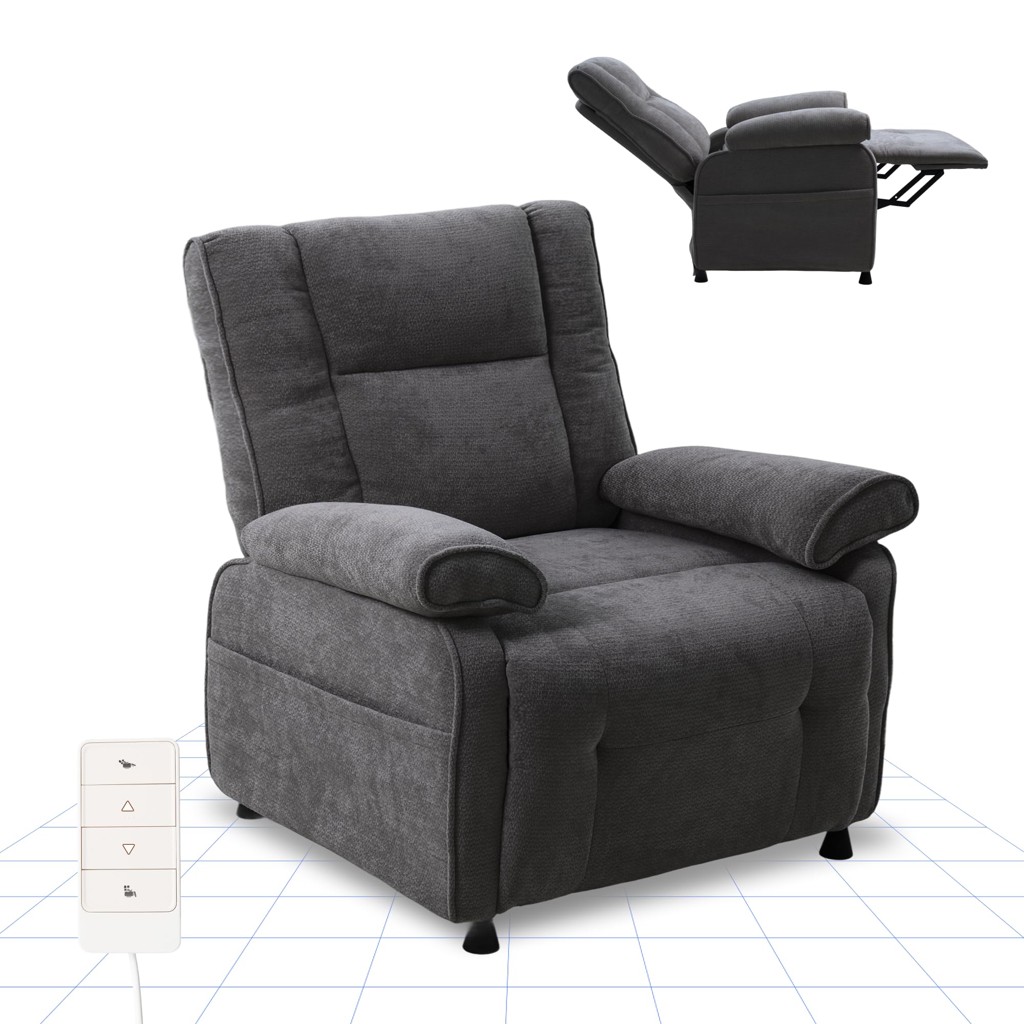 FLEXISPOT Elektryczny fotel relaksacyjny 95°–155° – 155°, uchwyt 150 kg, ergonomiczny fotel telewizyjny z podnóżkiem, regulowane oparcie, gruba wyściółka, kieszeń boczna, ciemnoszary