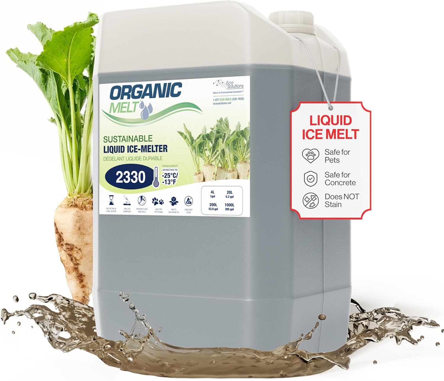 Ice Melt Safe for Concrete, Sidewalks, and Driveways – Pet-Friendly Snow Salt and Ice Melter – Organic Melt Liquid De-Icing Product – Eco-Friendly Made from Sugar Beets, 18 Litre jug (4.75 gal)