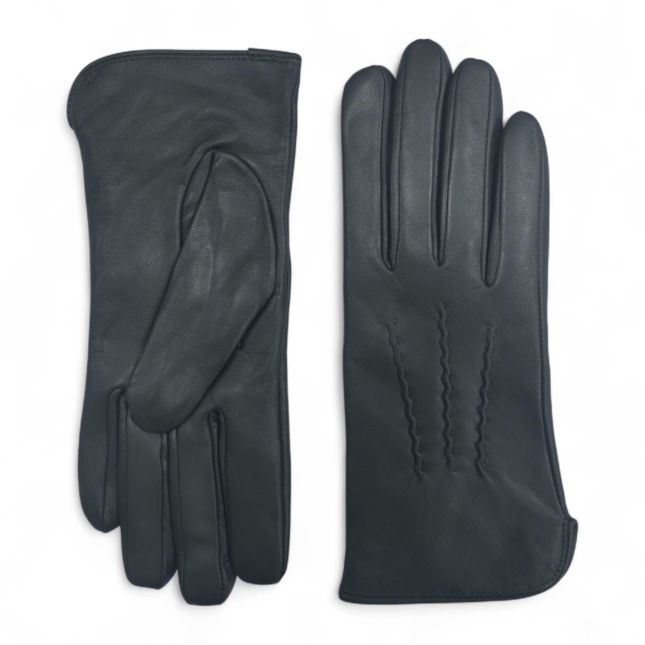 Infinity Leather Women's Olive Italian Leather Stitch Line Design Soft Wool Lining Winter Gloves In Xxl