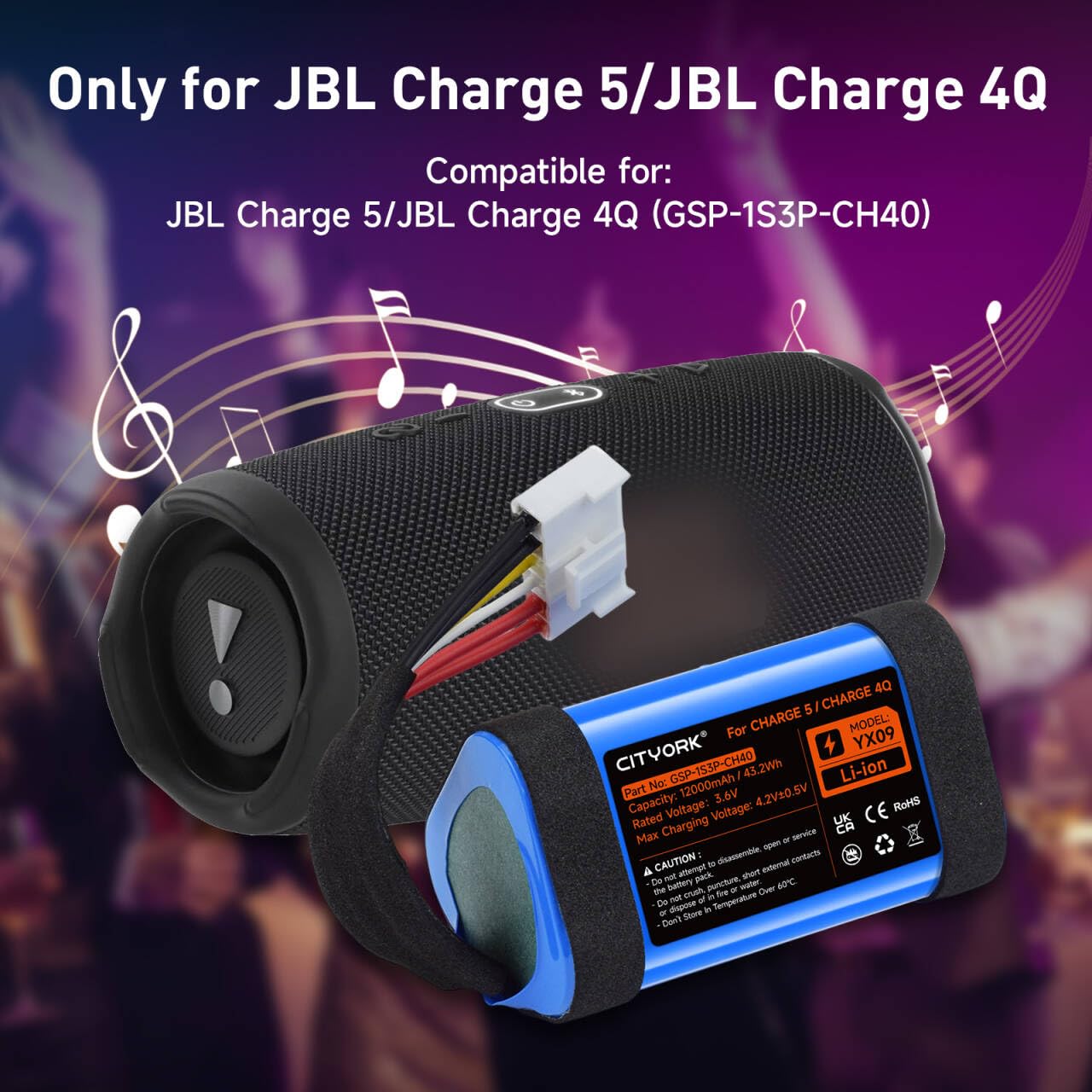 3,6V/ 12000 mAh Batteria di ricambio per JBL Charge 5, per altoparlante Bluetooth wireless JBL Charge 5, codice articolo GSP-1S3P-CH40, GSP-1S3P-CH4A, GSP-1S3P-CH4D (Not for JBL Charge 4)