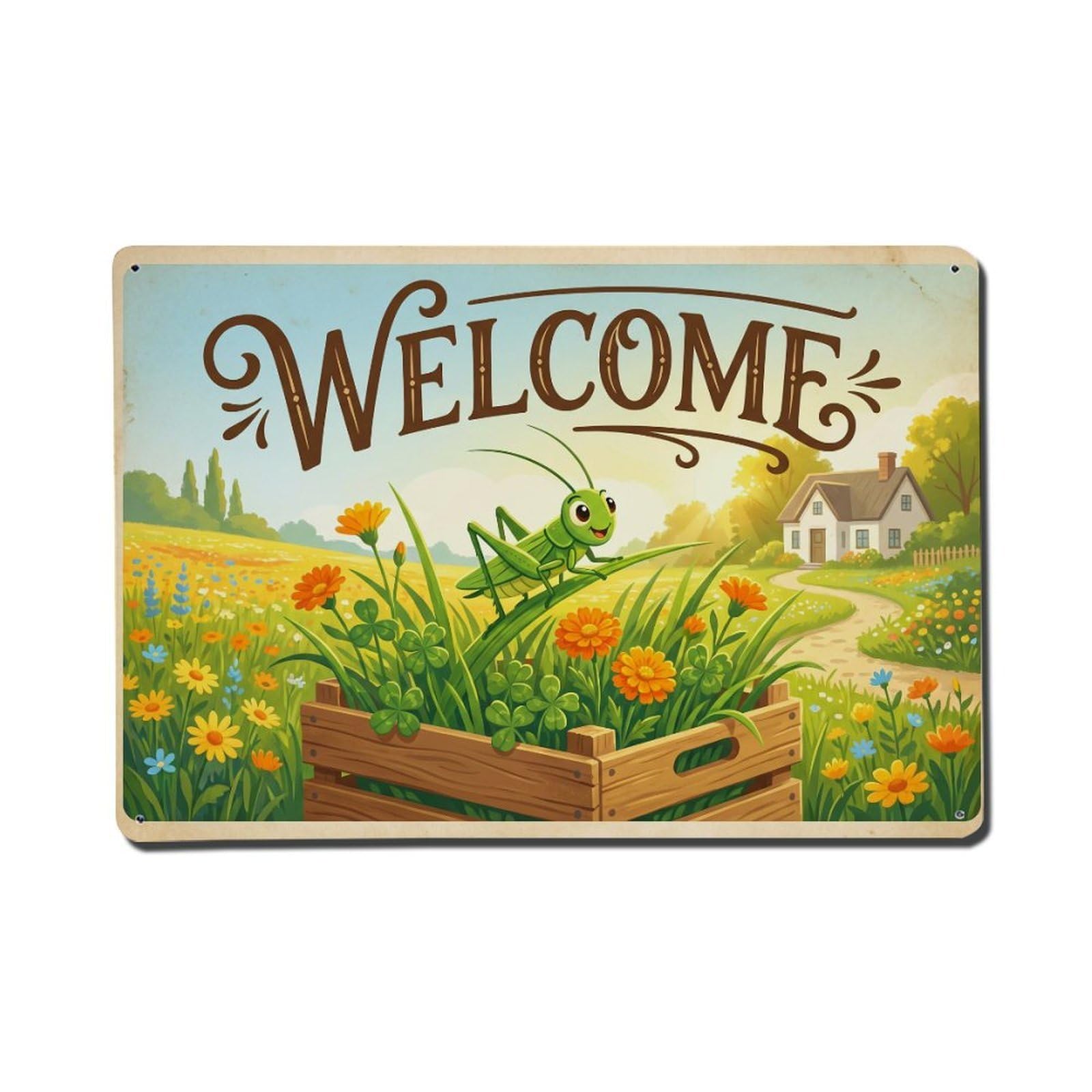 Vintage Welcome Cricket Nature Lover Metal Tin Sign