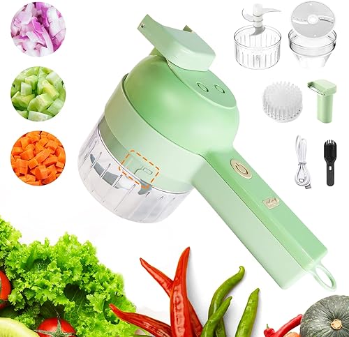 Juego de cortador eléctrico de verduras 4 en 1, cortador de ajo eléctrico inalámbrico, cortador de alimentos portátil y picador para ajo, pimienta,