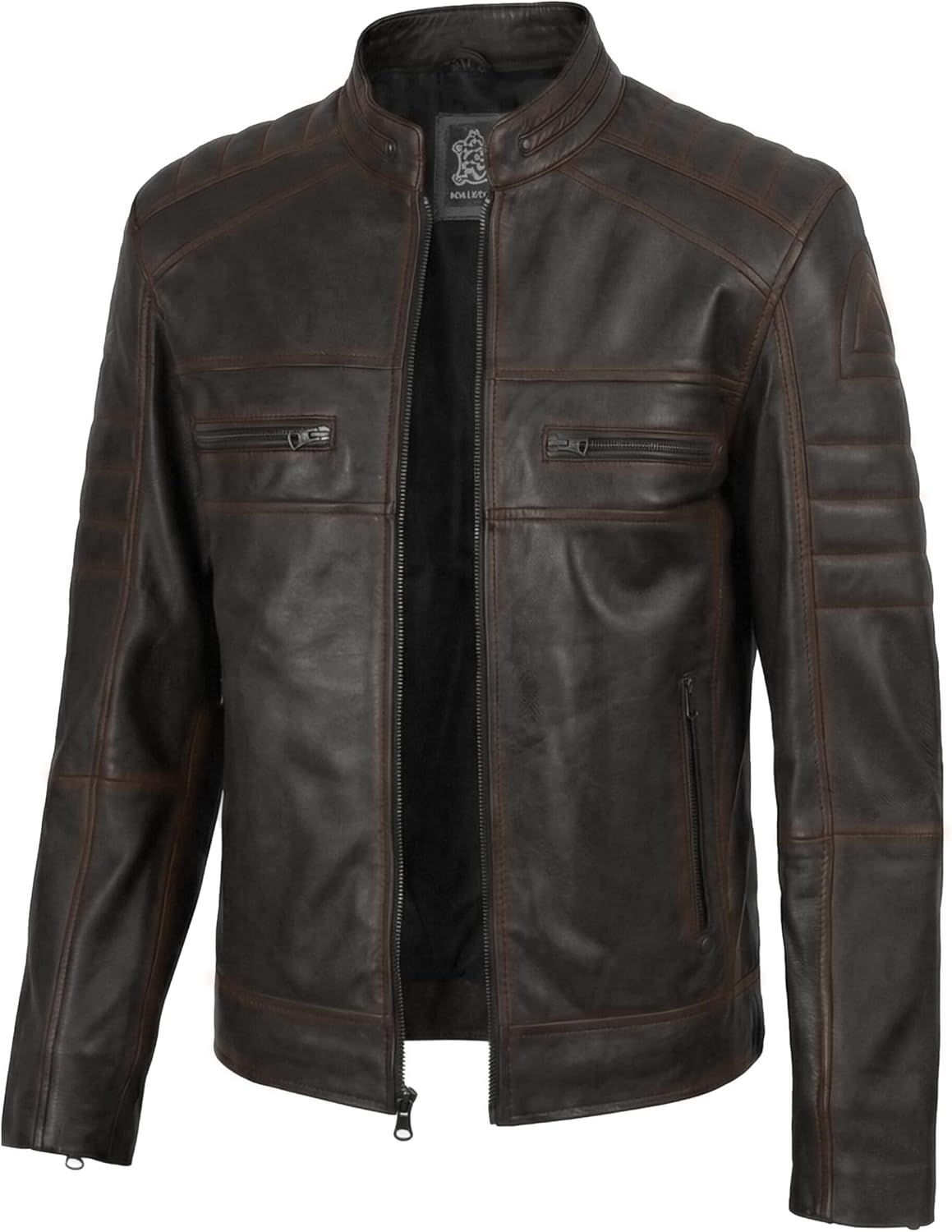 LIVEEVIL Mens Cafe Racer Motorcycle Leather Jacket - Quilted Style Real Lambskin Leather Jackets for Men