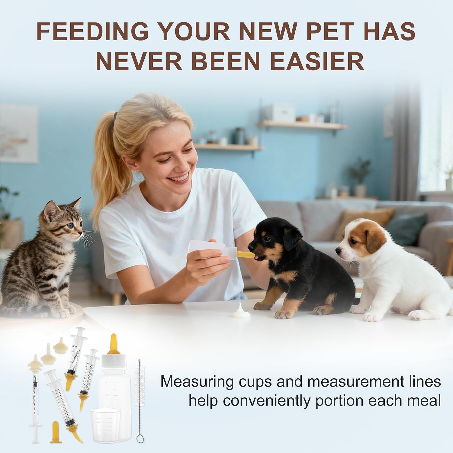 Kitten Bottle Feeding Kit, Easy-to-Use Kitten Feeding Set, Complete Care Solution for Feeding, Yellow, 1 Set