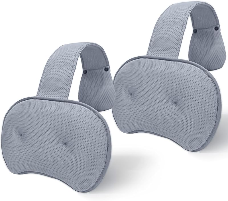 Newivi Almofada para banheira de hidromassagem com apoio ajustável para cabeça e pescoço, cinza, pacote com 2
