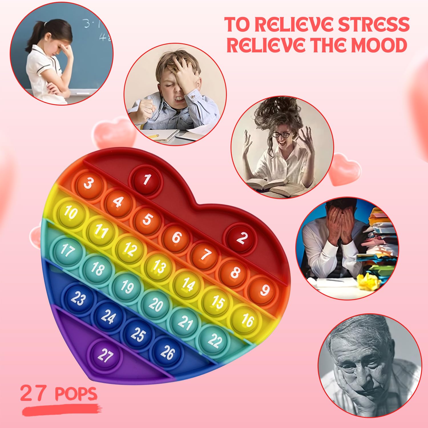 unitedessentialgoods Rainbow Heart Shaped Pop Bubble Valentines Fidget Toy with Letters and Numbers, Xmas Gift Sensory Toy with Alphabets Kids Birthday Party Classroom Prize Stress Reliever 4
