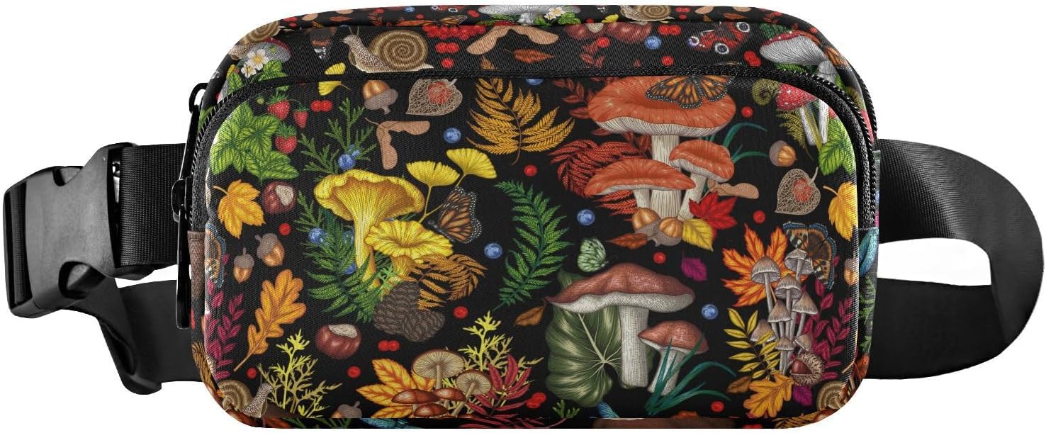 Mushroom Snail Butterflies Fanny Packs for Women & Men Waterproof Waist Pack Fashion Casual Crossbody Bags Hip Bum Bag with Adjustable Strap Hands Free for Outdoors, Hiking, Running, Travel
