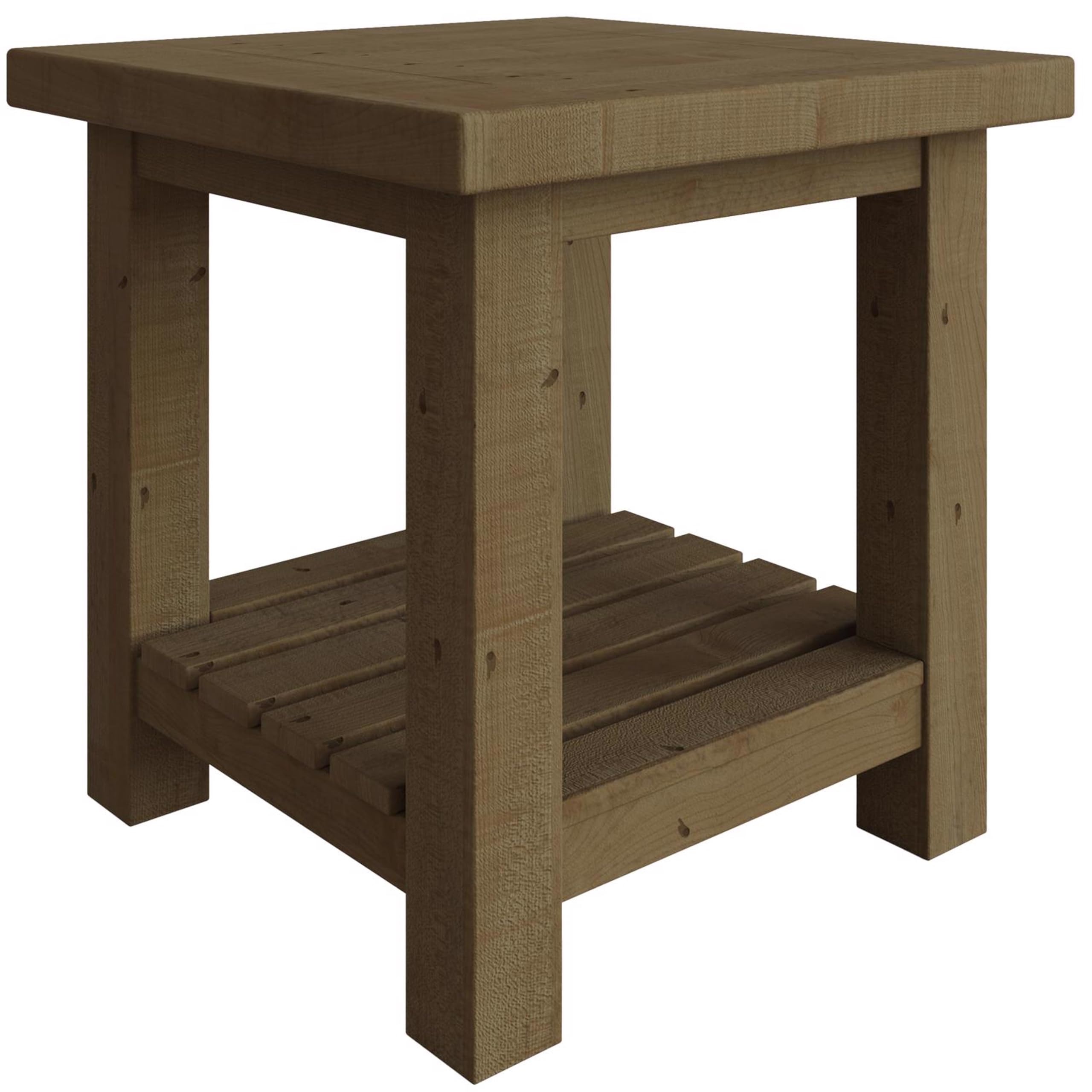 FWStyle Solid Natural Reclaimed Pine Lamp/Side Table in Brown