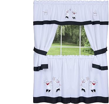 Achim Home Furnishings 58-Inch by 36-Inch Gourmet Embellished Cottage Topper with 58-Inch by 36-Inch Swaggers for Windows, Multicolor