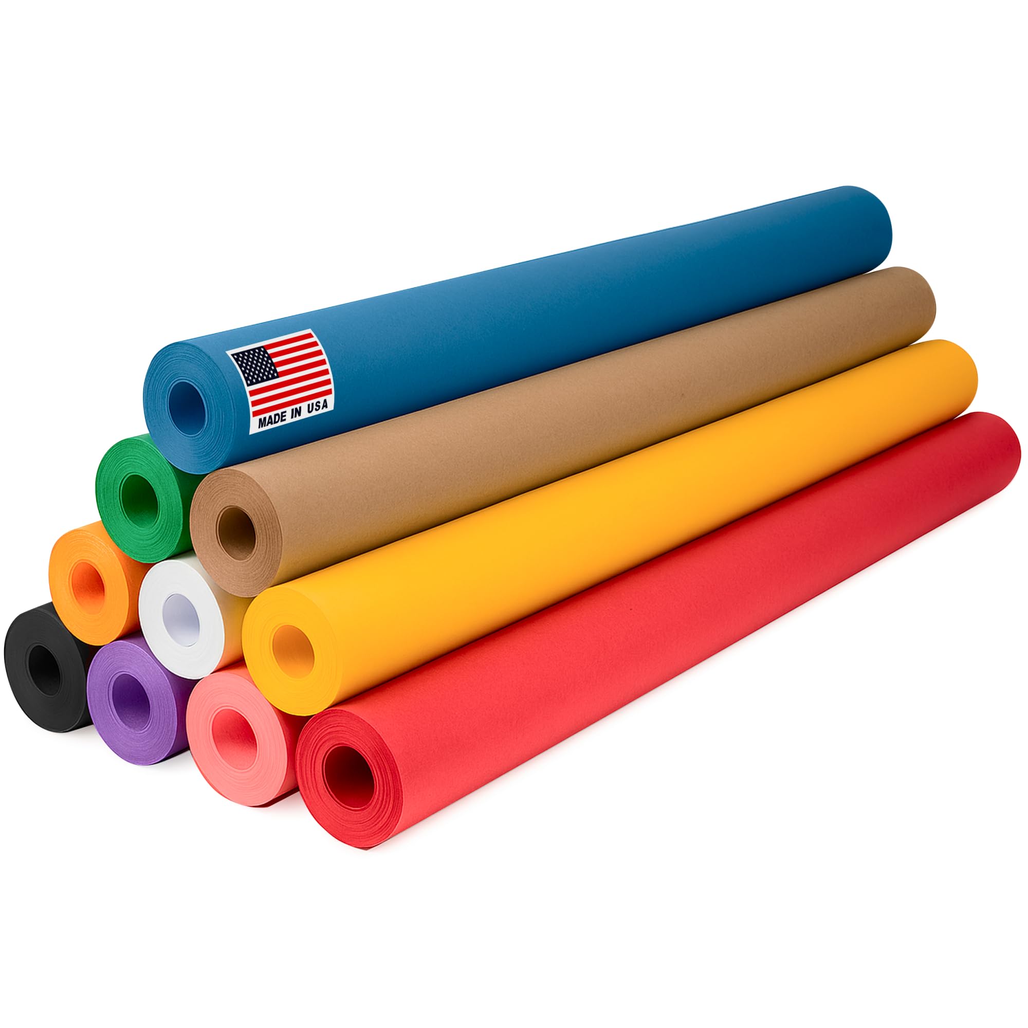 Papel kraft multicolor Paclord de 36 x 1200, 100 pies, paquete de 10 rollos, fabricado en EE. UU., 45 lb, 66 g/m², para embalaje, manualidades, proyectos de bricolaje, envoltura de regalos, no tóxico, seguro para niños.