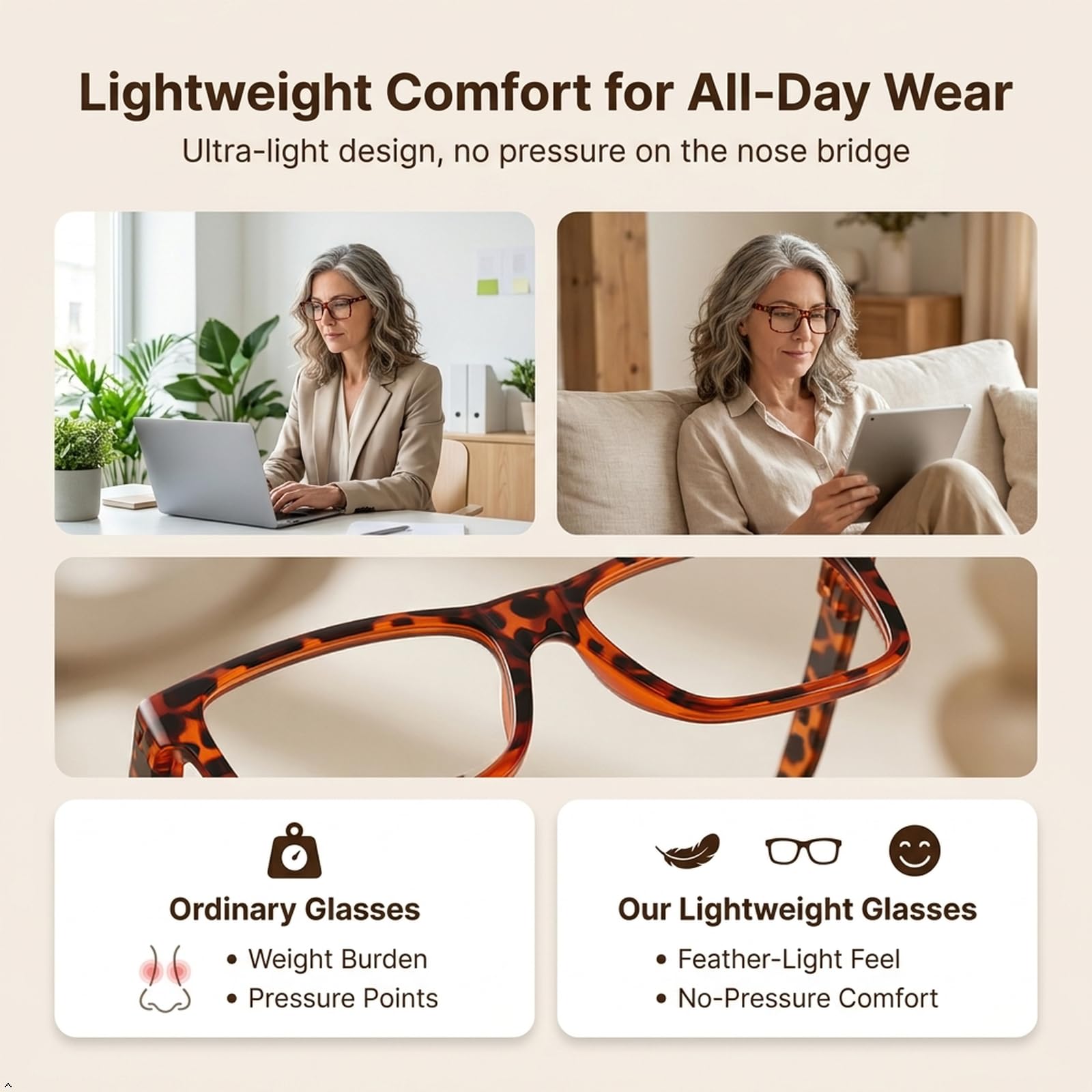 Eyekepper 6 Paia Occhiali da Lettura Oversize Anti Luce Blu per Uomo Lettori di Computer con Cerniera a Molla Senza Viti Senza Metallo