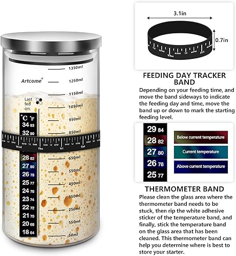 Miniatura 4 de Artcome Kit de tarro de inicio de masa madre con 2 frascos de vidrio, kit de tarro de inicio de masa madre profesional de 45 onzas, recipiente