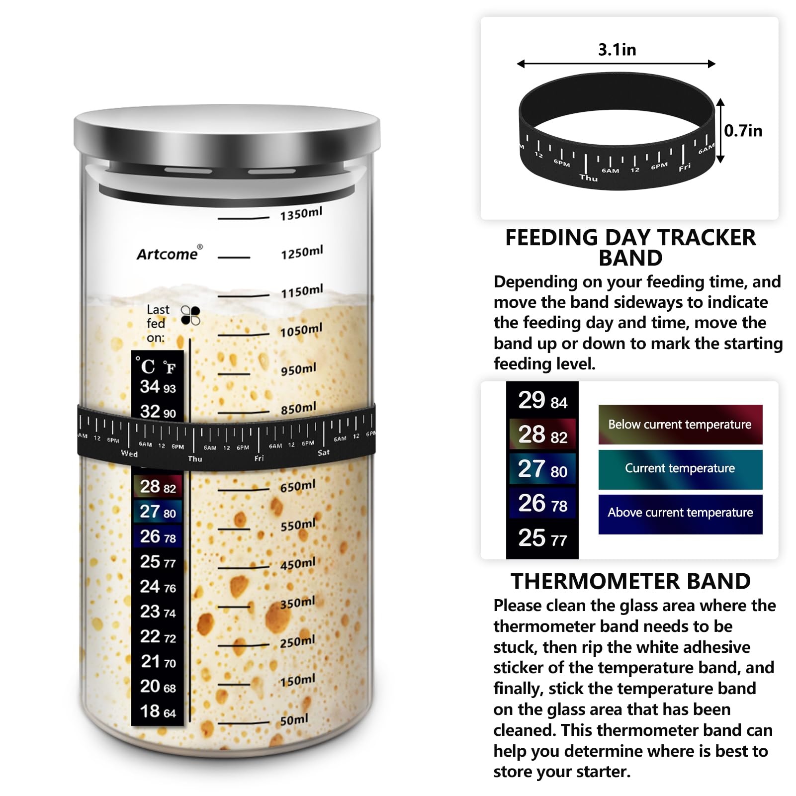 Artcome Kit di avviamento lievito 2 barattoli di vetro 1,275,7 g DIY Pro cibo scatola di conservazione ermetica pasticceria riutilizzabile