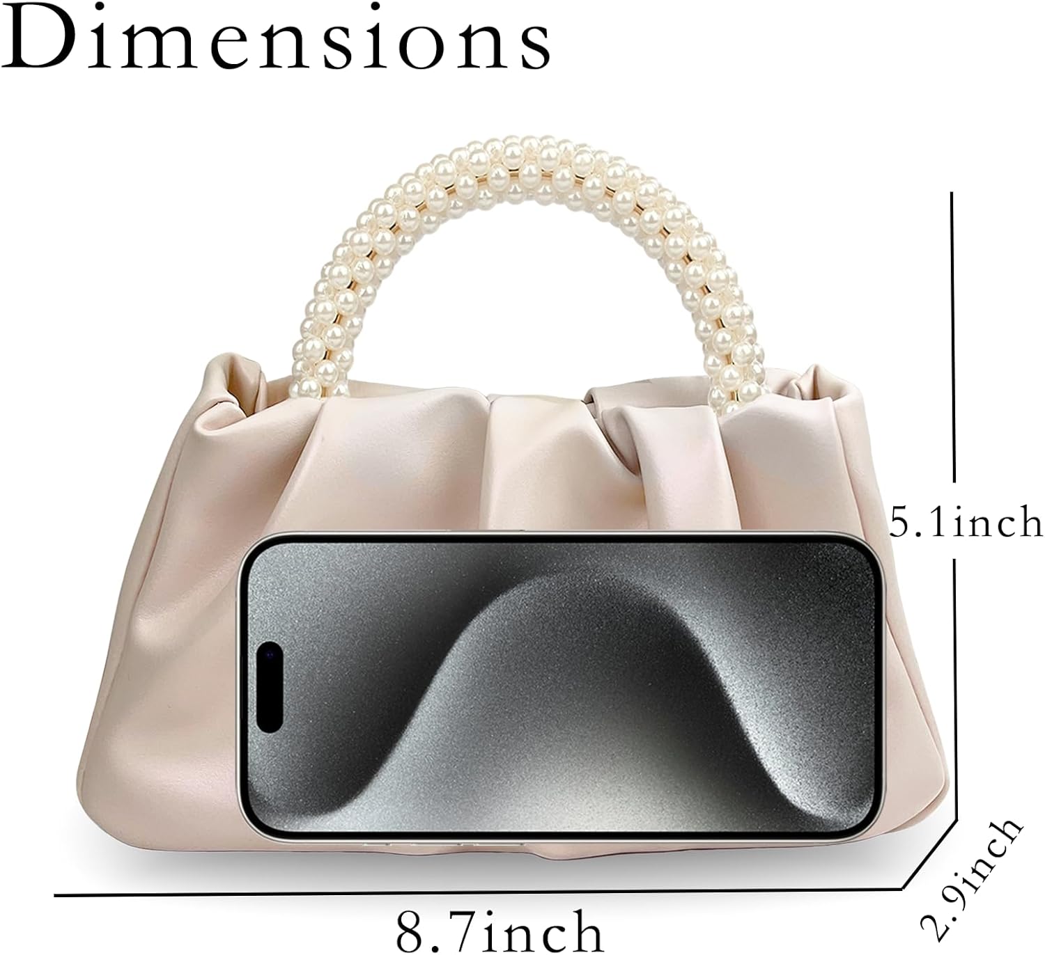 Women's Evening Pearl Clutch Purse Soft Leather Ruched Bag for Wedding Bridal Party Prom Formal Events