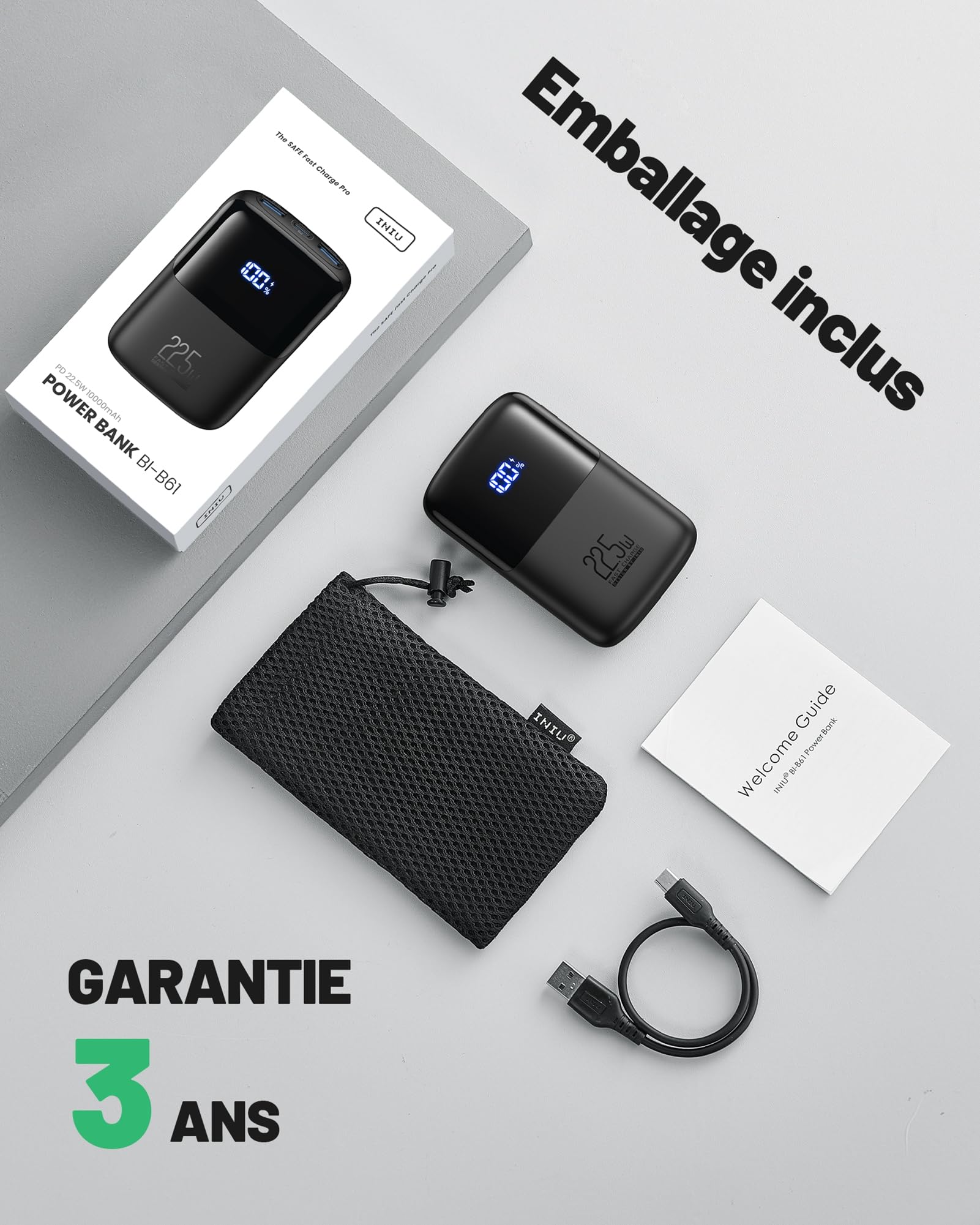INIU Batterie Externe, Mini 10000mAh 22.5 W Power Bank Charge Rapide Chargeur Portable, USB C Out & Input Powerbank avec Support pour iPhone 17 16 15 14 13 Pro Max Plus Samsung S23 S22 AirPods iPad