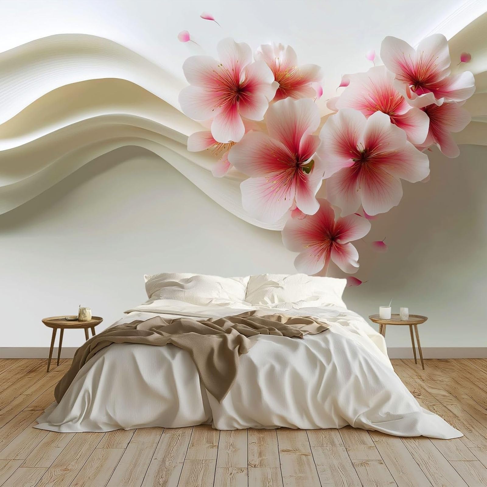 hgjdjhnf Non-Woven Photo Wallpaper, Cherry Blossoms, Pink Curves, wall Art, wall Covering, wall Decoration, Living Room, Bedroom, Apartment, wall murals, White, 430cm x 300cm