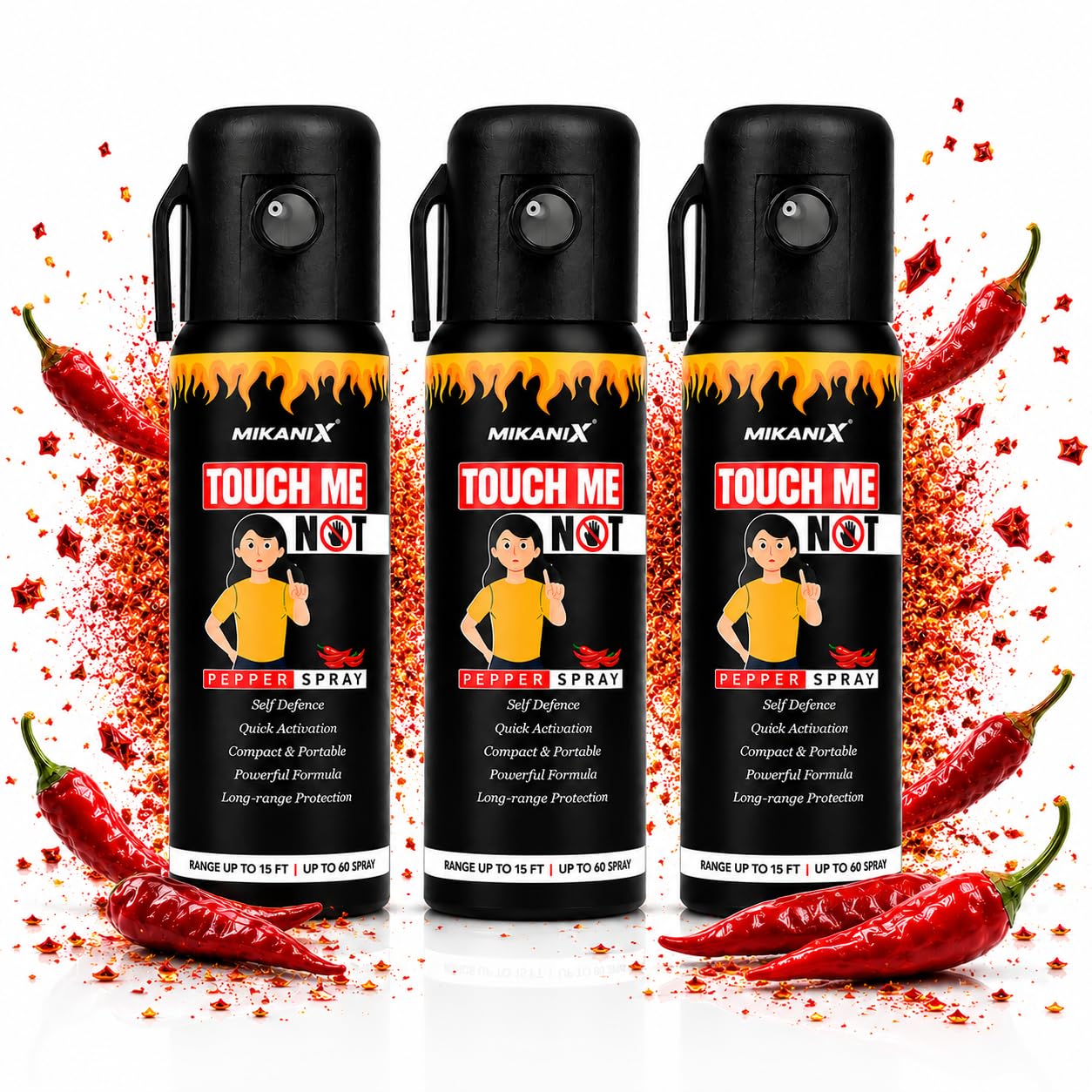 OBEROI'S TRADERS Touch Me Not Self Defence Pepper Spray | Personal Defense Equipment for Women Safety Combo Each (60 ML) (Pack of 3)-image-32