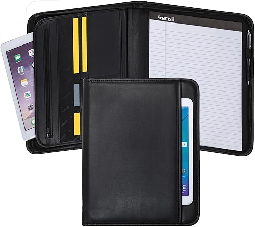 Samsill Padfolio profesional con cierre seguro de cremallera funda para tablet de 101 pulgadas y bloc de notas de 85 x 11 pulgadas negro tamaño