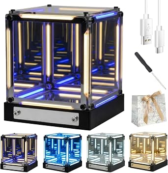 Infinite Space Abyss Lamp, Creative 4D Infinite Space Abyss Night Light, Touch Dimmable Infinity Mirror Cubes, Rechargeable LED Hyper Cube Night Light, Futuristic Tech Decor Warm and Blue