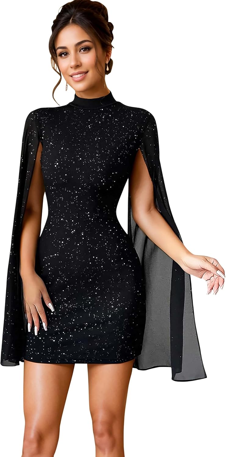 Elegant Cape Sleeve Dress for Women Wedding Guest, Prom, Gala, Mother of The Bride