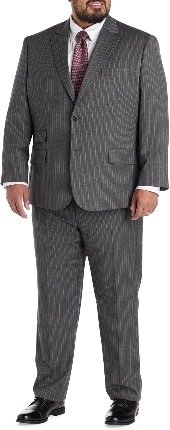Oak Hill by DXL Men's Big and Tall Waist Relaxer Pinstripe Suit Pants, Grey