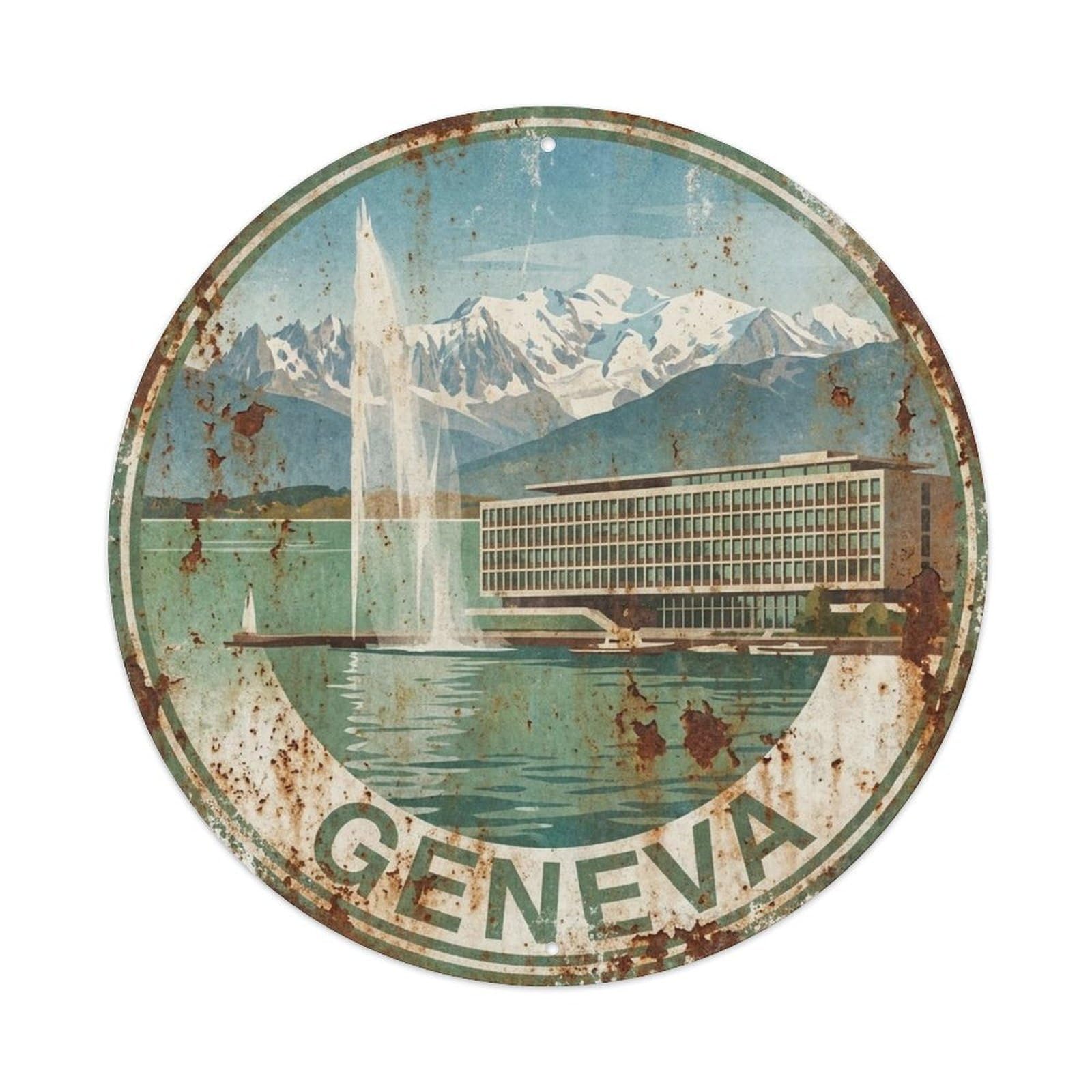 Geneva Switzerland Retro City Travel Landmark Metal Tin Sign