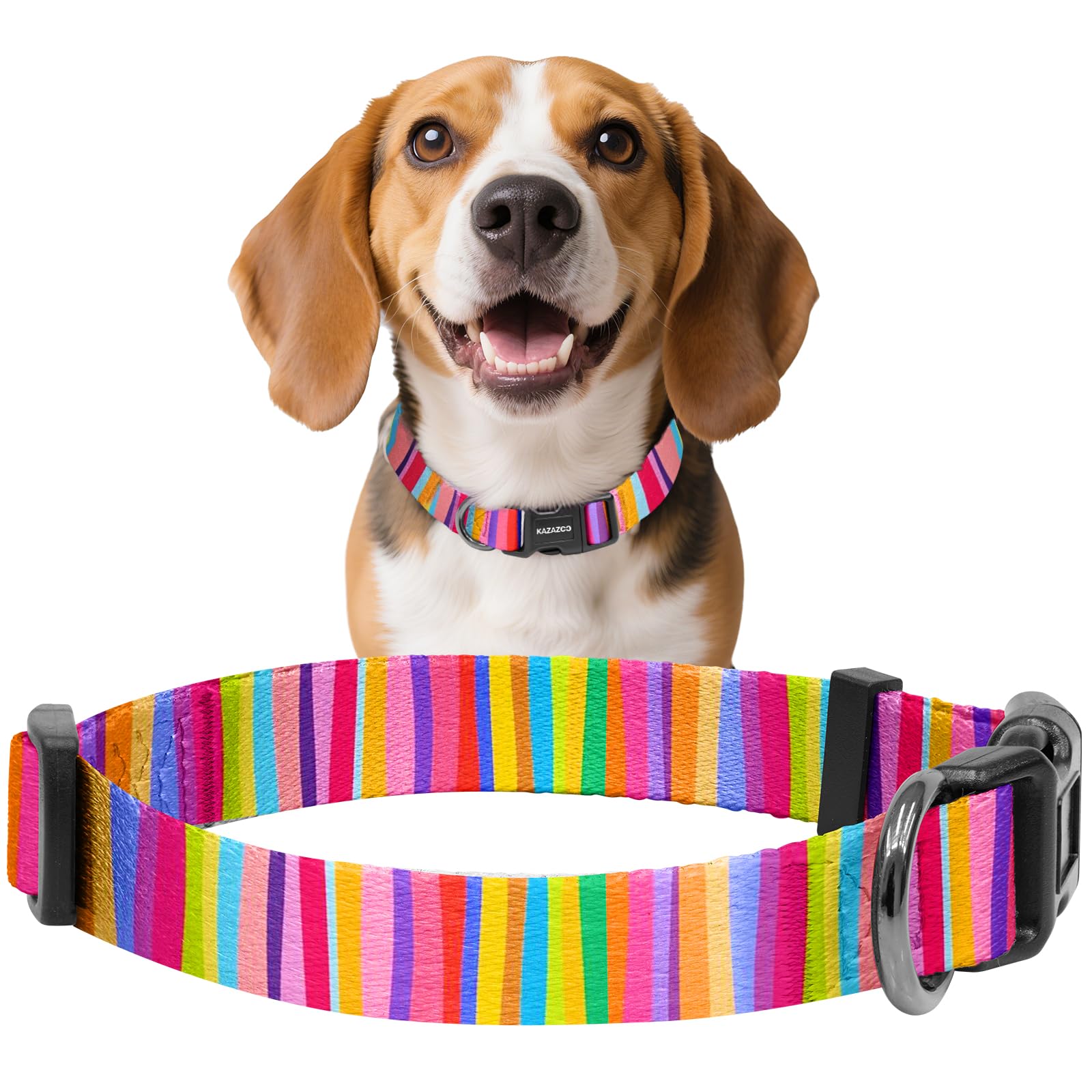 Kazazoo Dog Collar Cute and Soft Nylon Puppy Collar for Boy and Girl Dogs, Adjustable Dog Collars for Medium Dogs, Rainbow-M