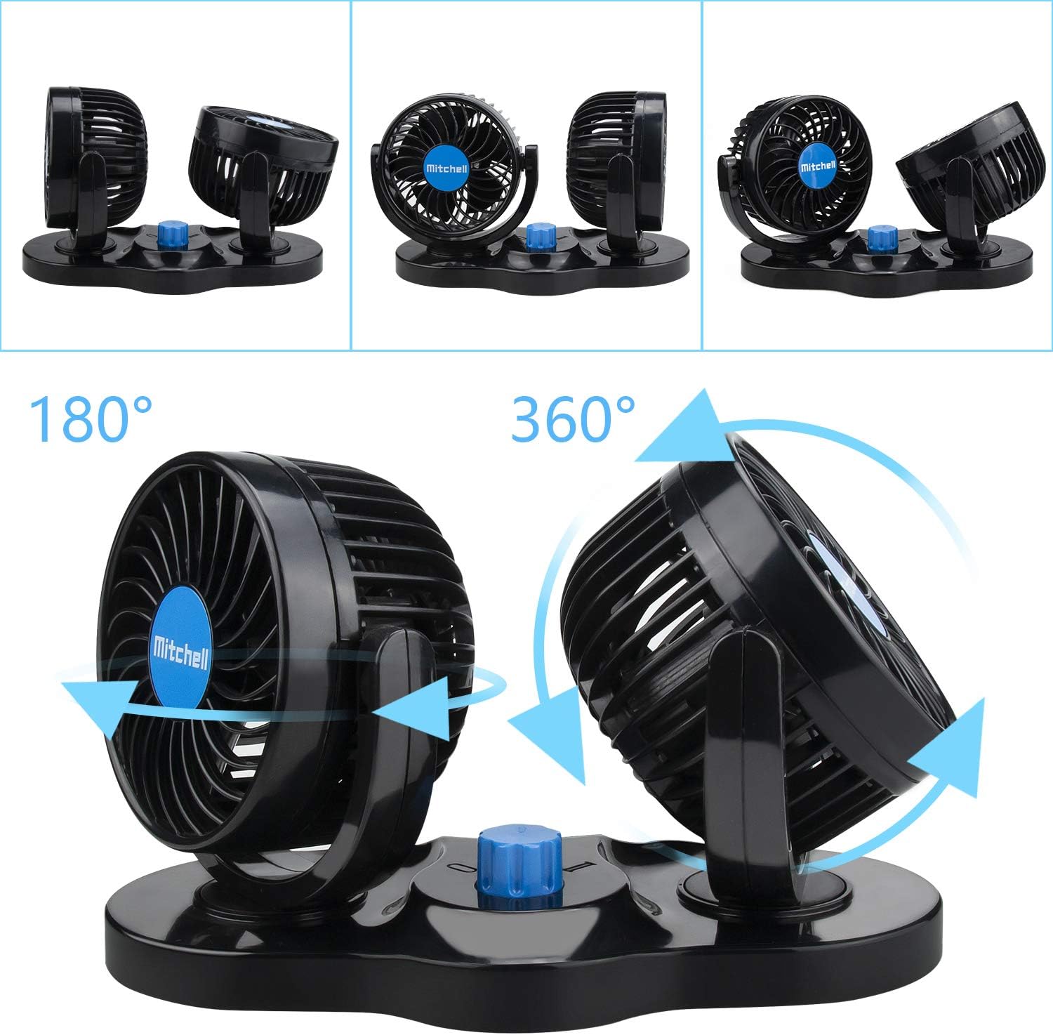 Buу 1 gеt 1 Jhua 12V Electric Car Fan 360 Degree Rotatable 2 Speed 4in Dual Head Car Auto Cooling Air Circulator Fan Quiet - Cigarette Lighter for Van SUV RV Boat Auto Vehicles Golf (Black）
