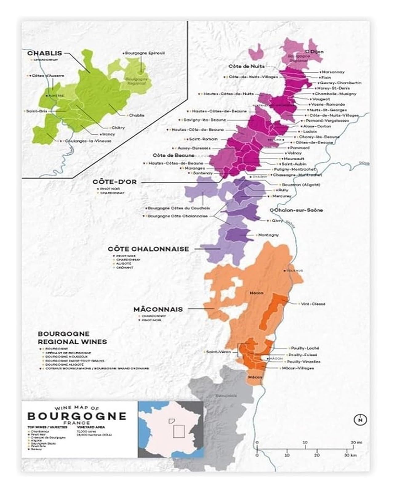 LLBOGRGGN France Wine Regions Map Burgundy Bordeaux Champagne Detailed Wine Map Canvas Poster Wall-Art Decor(Unframed,08x12inch(20x30cm))
