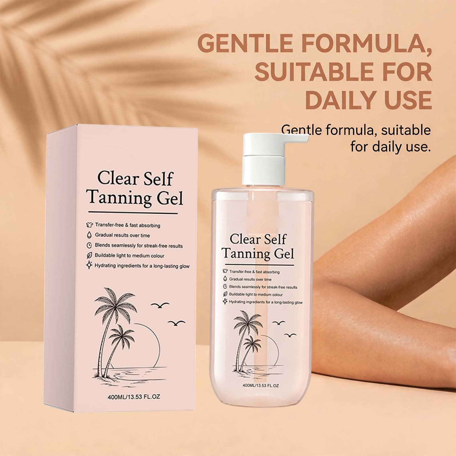 Klares Selbstbräunungsgel, Intensiver, Streifenfreier Glanz, Feuchtigkeitsspendend mit Hyaluronsäure, Aloe Vera,Vitamin E, Bräunungsgel auf Ihre eigene Art, schnell trocknend, übertragungsbeständig