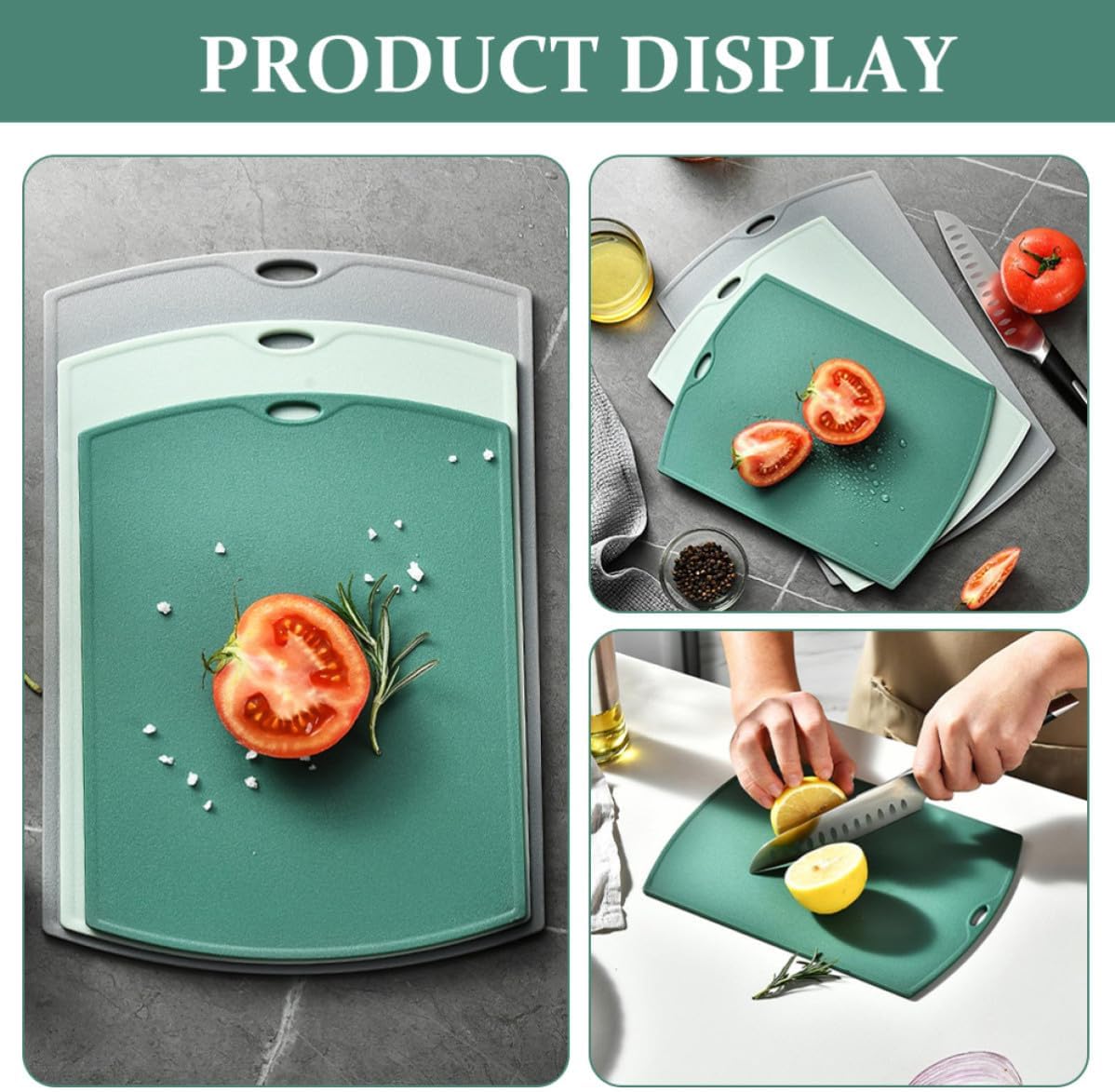 Didiseaon Cutting for Kitchen, Set with Holes Board Hanging 3pcs Multi-size Plastic Chopping Boards Safety and Versatile Use Food with Meat and Fruits, for Kitchen and Camping