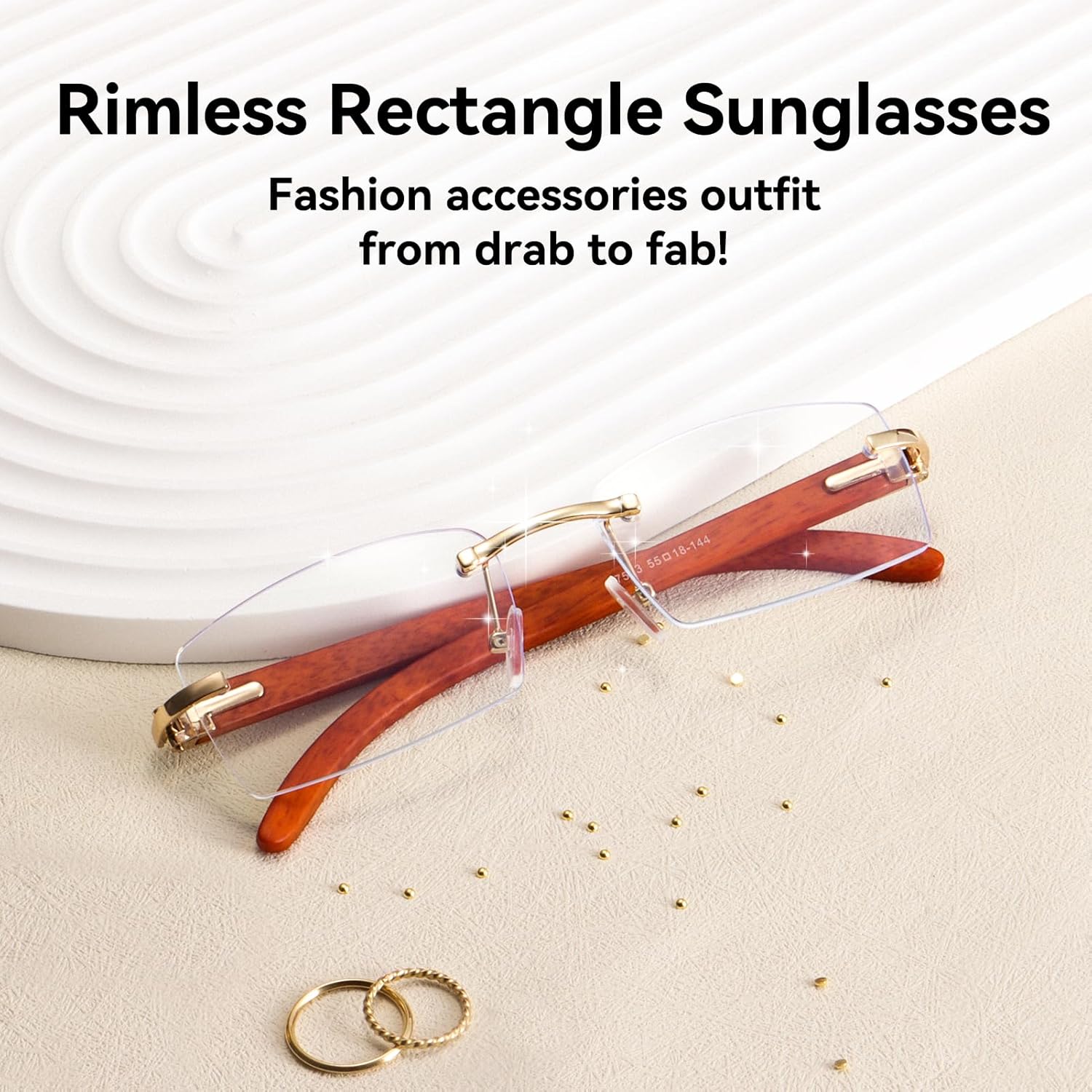 Dollger Rimless Rectangle Sunglasses for Men Women Hip-hop Wood Small Square Sunglasses Frameless 70s 90s Shades - Image 3