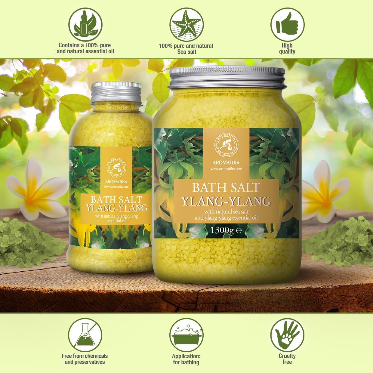 Sali da Bagno Ylang-Ylang 1300g - Sale Marino con Olio di Ylang-Ylang Essenziale - per un Buon Sonno - Riduzione dello Stress - Cura del Corpo - Rilassamento - Aromaterapia - Bath Salt