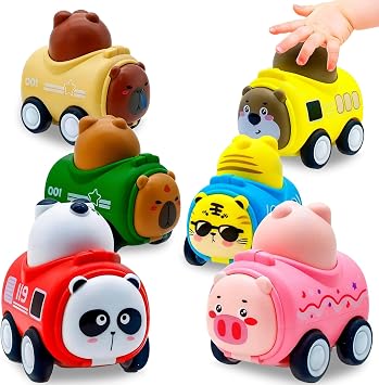 Snugzy Press to Go Car Toys for Toddler 1-3,6 PCS Push Go Animal Racing Car Set,Infant Playing Vehicle for 12-18 Months Birthday Christmas Easter Gift for Boys Girls