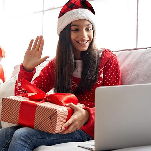 Miniatura 4 de URATOT Paquete de 6 sombreros de Papá Noel de Navidad, sombrero de Papá Noel rojo y negro, sombrero de felpa de lujo para regalos de Navidad,
