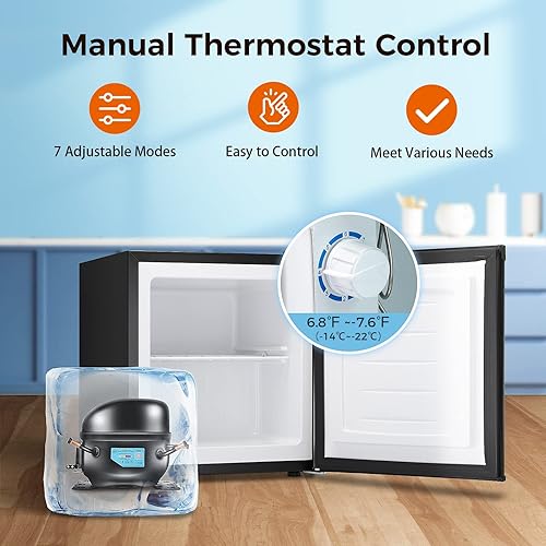 Miniatura 4 de Kismile Congelador pequeño, mini congelador independiente con puerta reversible, estante extraíble y control de temperatura ajustable, congelador