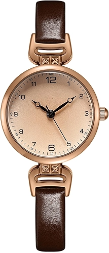 Relógio feminino retrô de quartzo marrom com tamanho pequeno, pulseira de couro vintage e design moderno | Relógio de pulso feminino de qualidade para mulheres | Ideal para mulheres | Adequado para