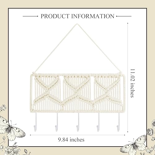 Miniatura 2 de TecUnite Llavero bohemio para pared, ganchos decorativos para colgar en la pared, gancho rústico para llaves de pared, bonito soporte para llaves de