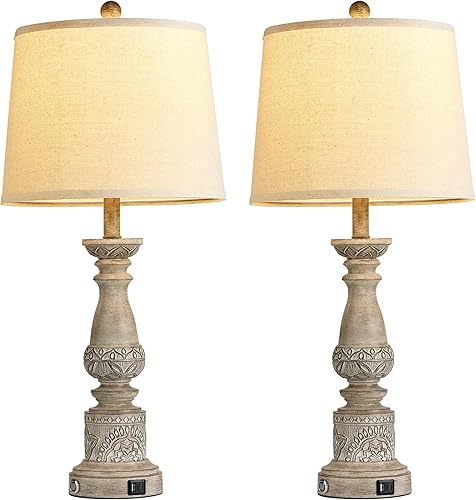 Miniatura 6 de Lámparas de mesa para sala de estar, juego de 2 lámparas de dormitorio de granja con puertos de carga USB C+A, lámparas táctiles para mesita de